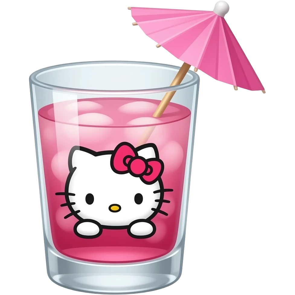 hello kitty themed cocktail with actual hello kitty illustration as a decoration emoji