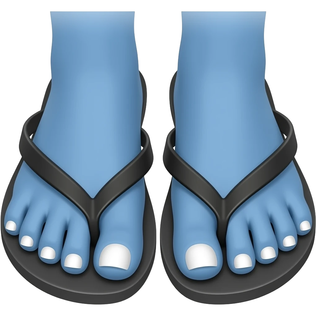 big Blue feet and white long toenails in black flip flops emoji