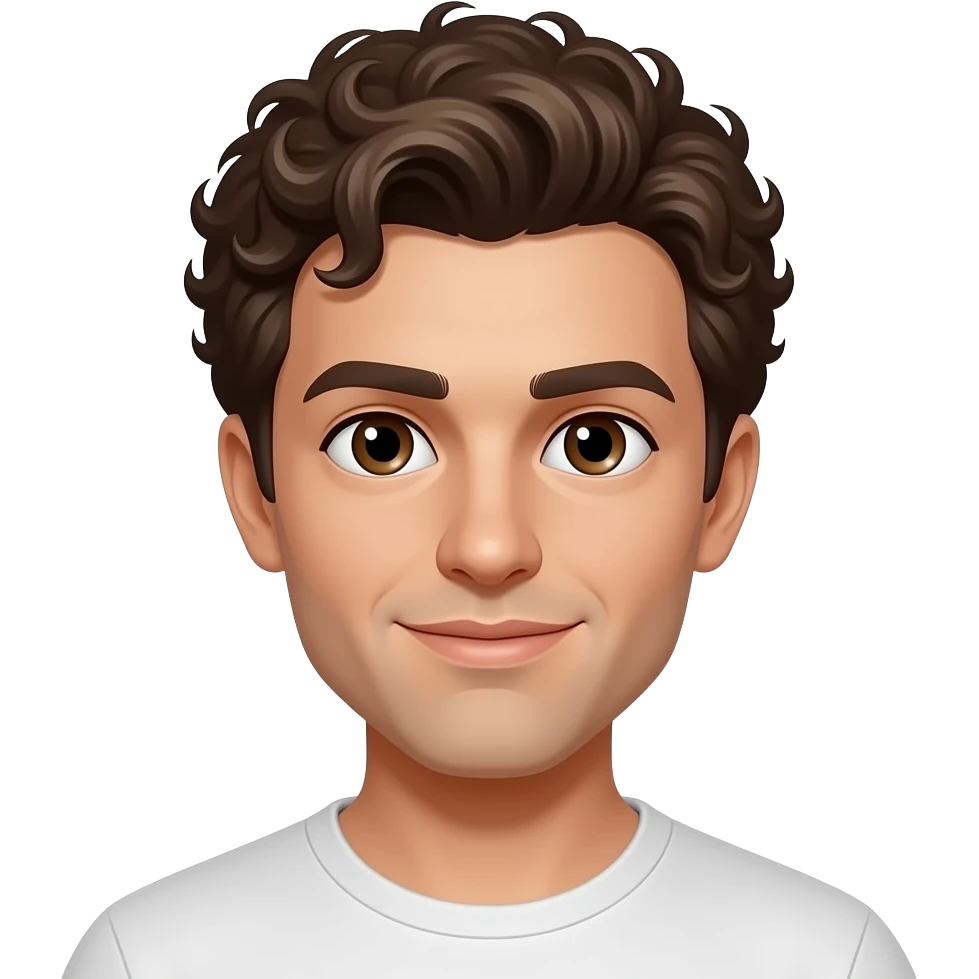 мужчина с кудрявыми волосами и карими глазами emoji
