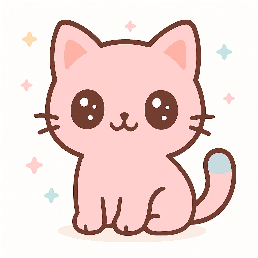 cute pink cat, big eyes, sitting, kawaii style, pastel colors emoji
