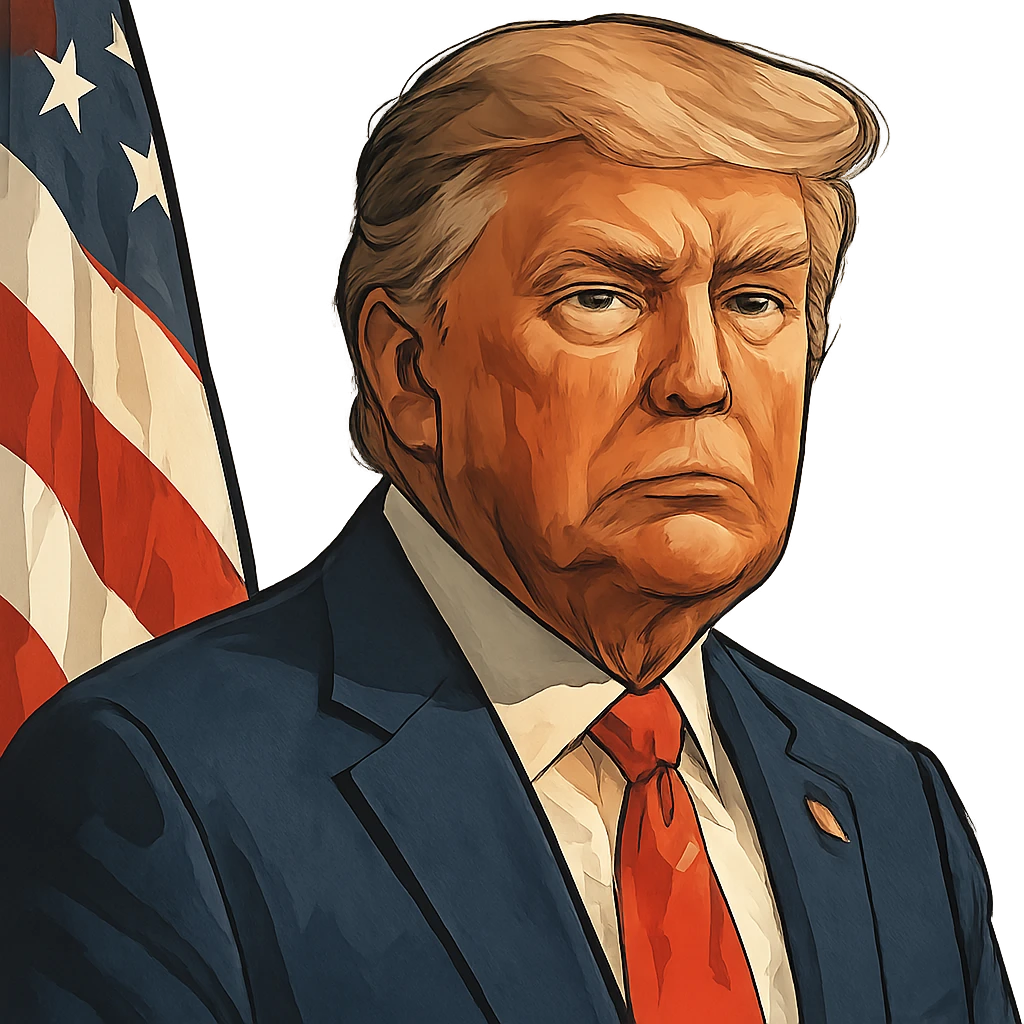 Дональд Трамп в слегка рисованном, но при это объемный стиле, прозрачный фон emoji