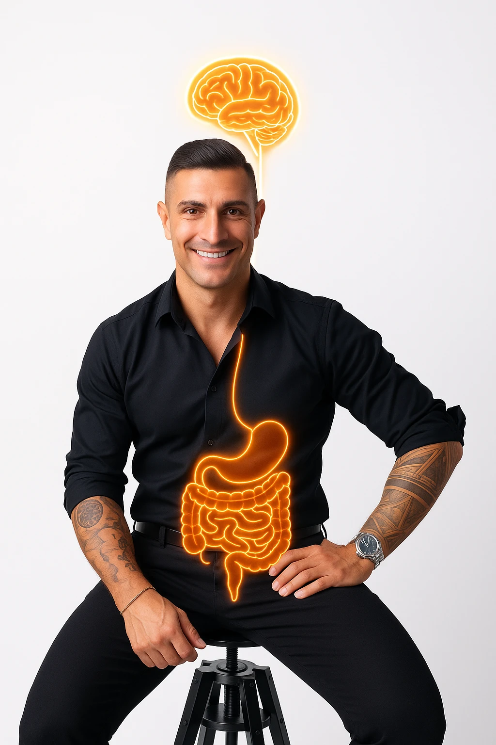uomo con benessere alto poichè il cervello è collegato all'intestino emoji