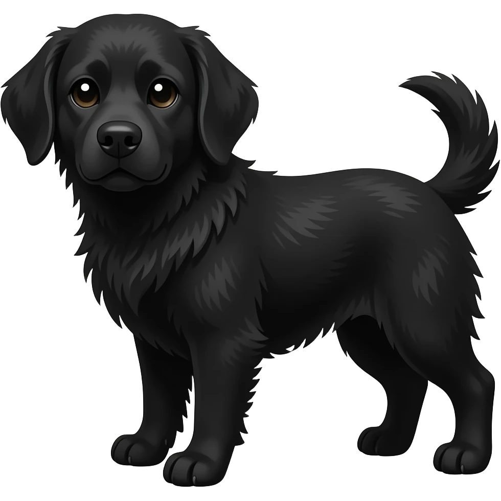 black dog with floppy ears and fluffy fur emoji