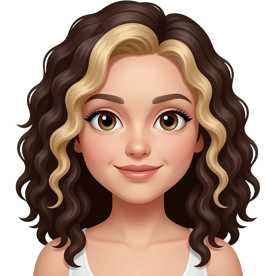 Menina branca, bonita, cacheada, com cabelo castanho e mechas loiras emoji