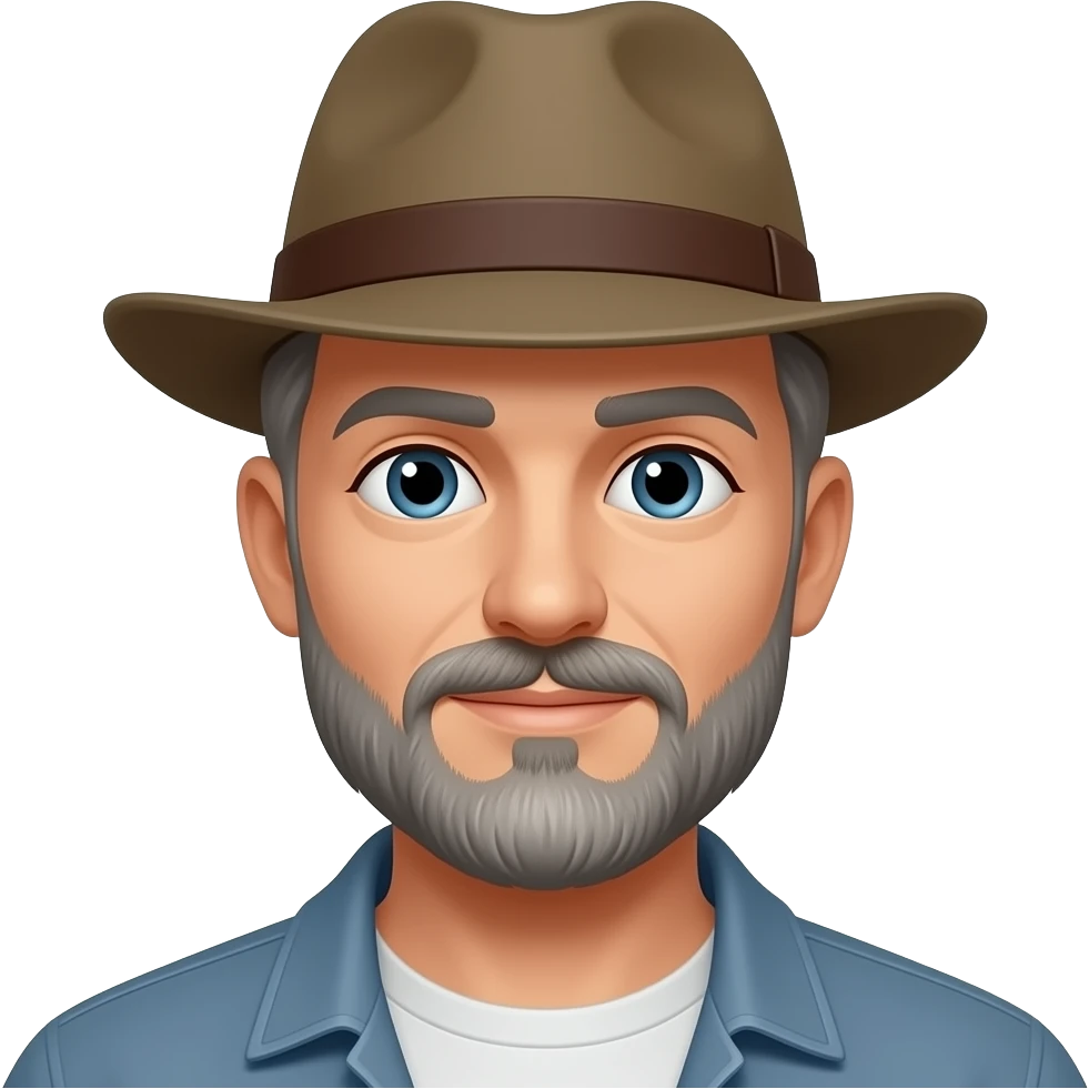White maile short grey hair and hat and beard hat on emoji