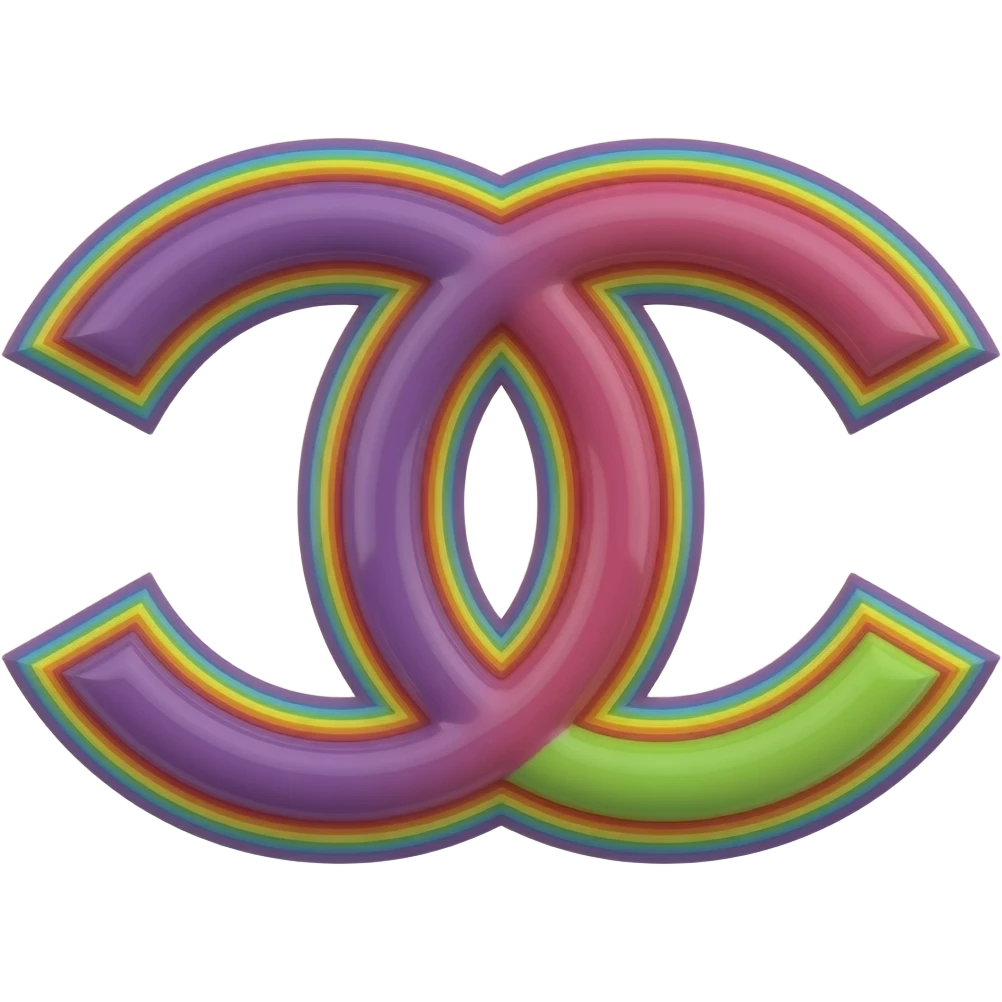 name "Chanel" in purple hot pink lime green 3D style typography lettering, each color of the rainbow as a border outlined around each letter, isolated, 3d rendering, no emoji icons no emoji faces and must have no human figures emoji