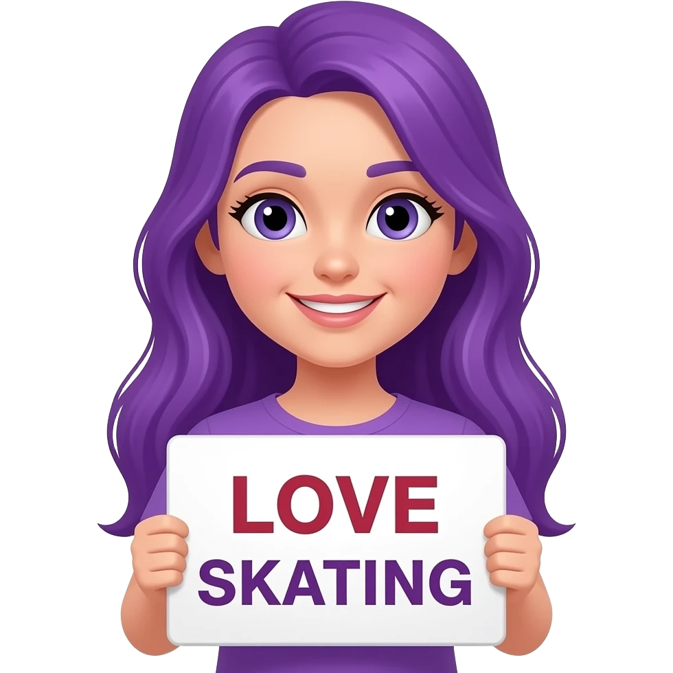 girl with long purple hair with a LOVE SKATING sign emoji
