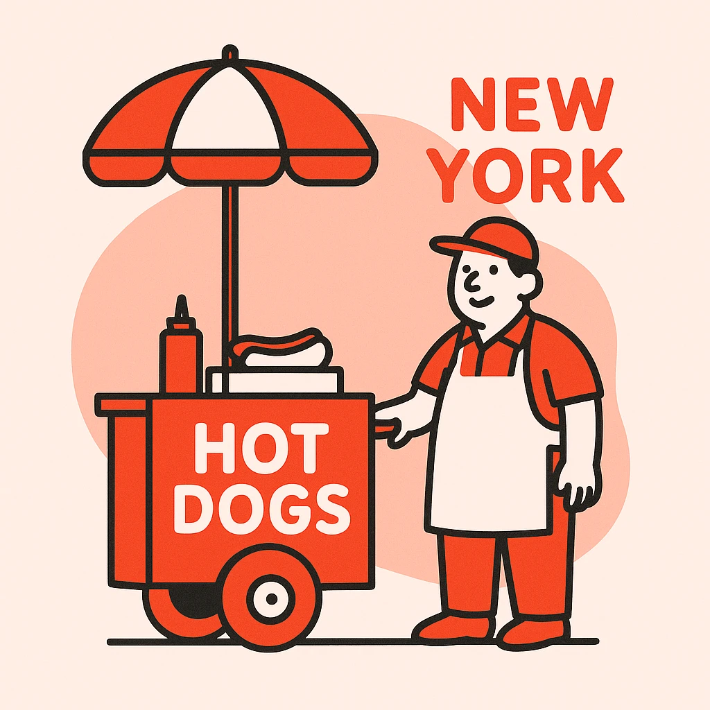 hotdog seller in New York with cart emoji