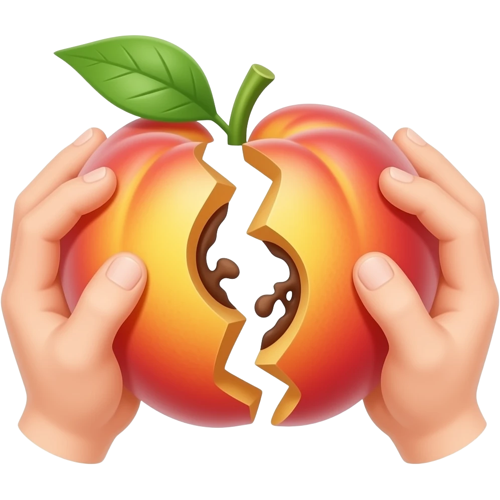 Erstelle ein Emoji von einem Pfirsich mit einem Loch in der Mitte, zwei Hände sollen den Pfirsich an den Seiten greifen und den Pfirsich auseinander ziehen emoji