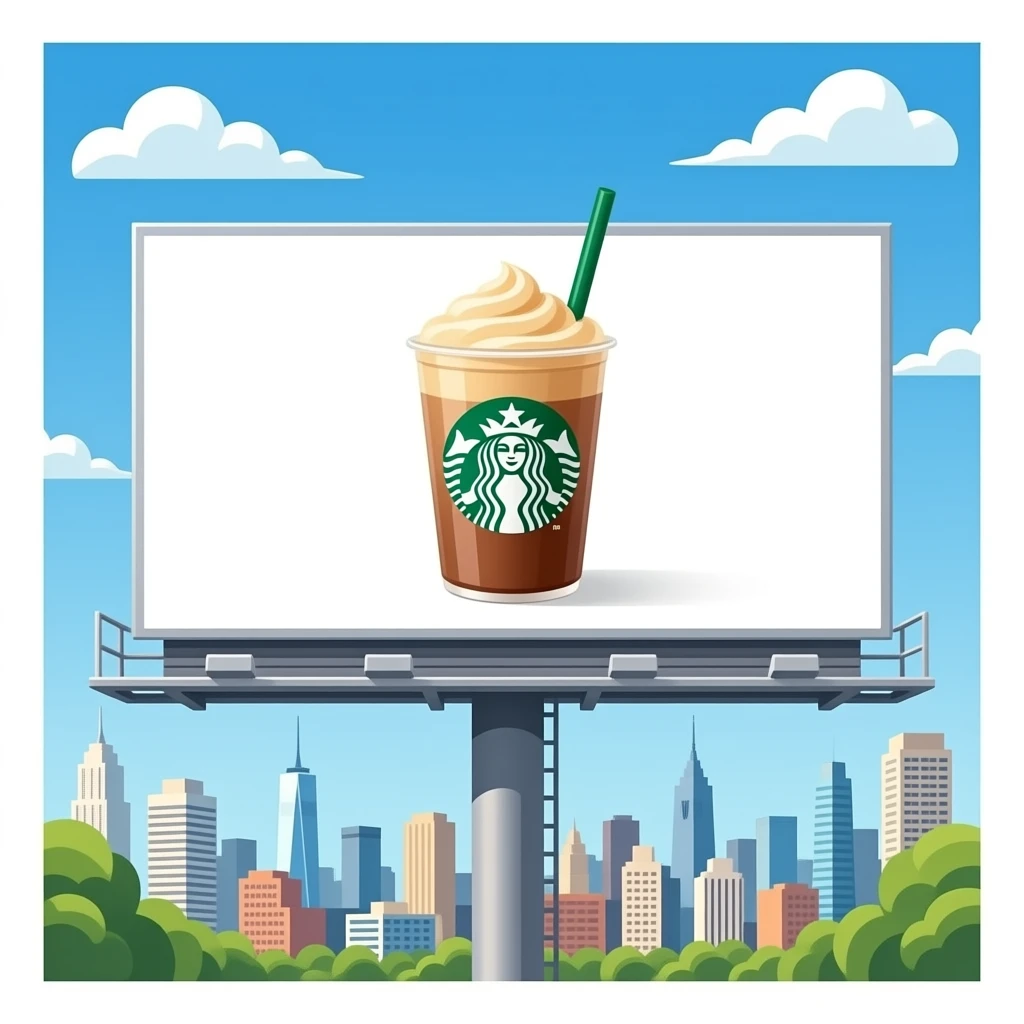 Starbucks new drink advert on a billboard no background emoji