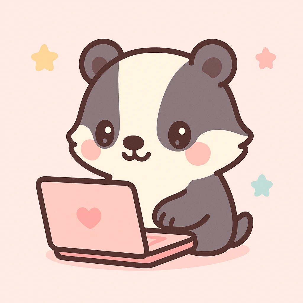 a badger typing on a laptop, cute cartoon style emoji