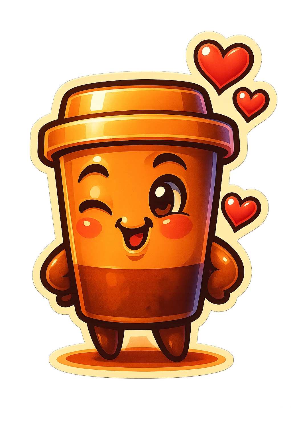 Tall coffee cup, cassanova flirty, gushing with love, dramatic emoji