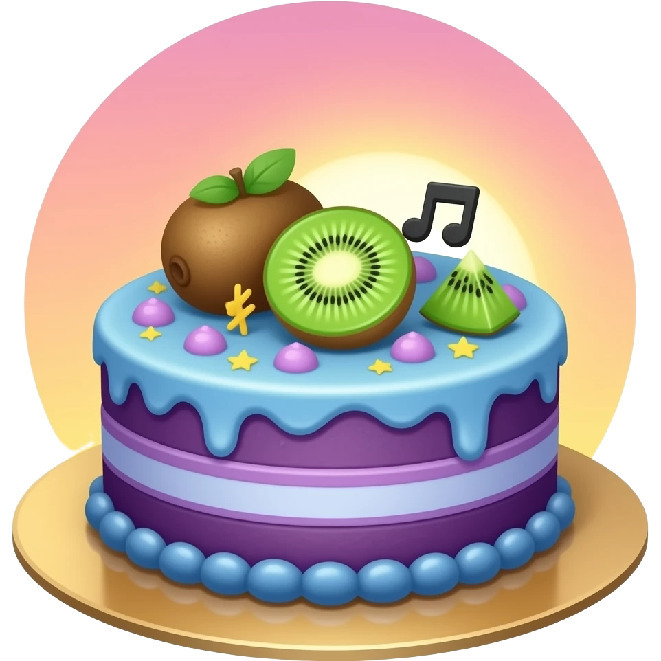 A purple and blue Kiwi music sunset spring cake emoji