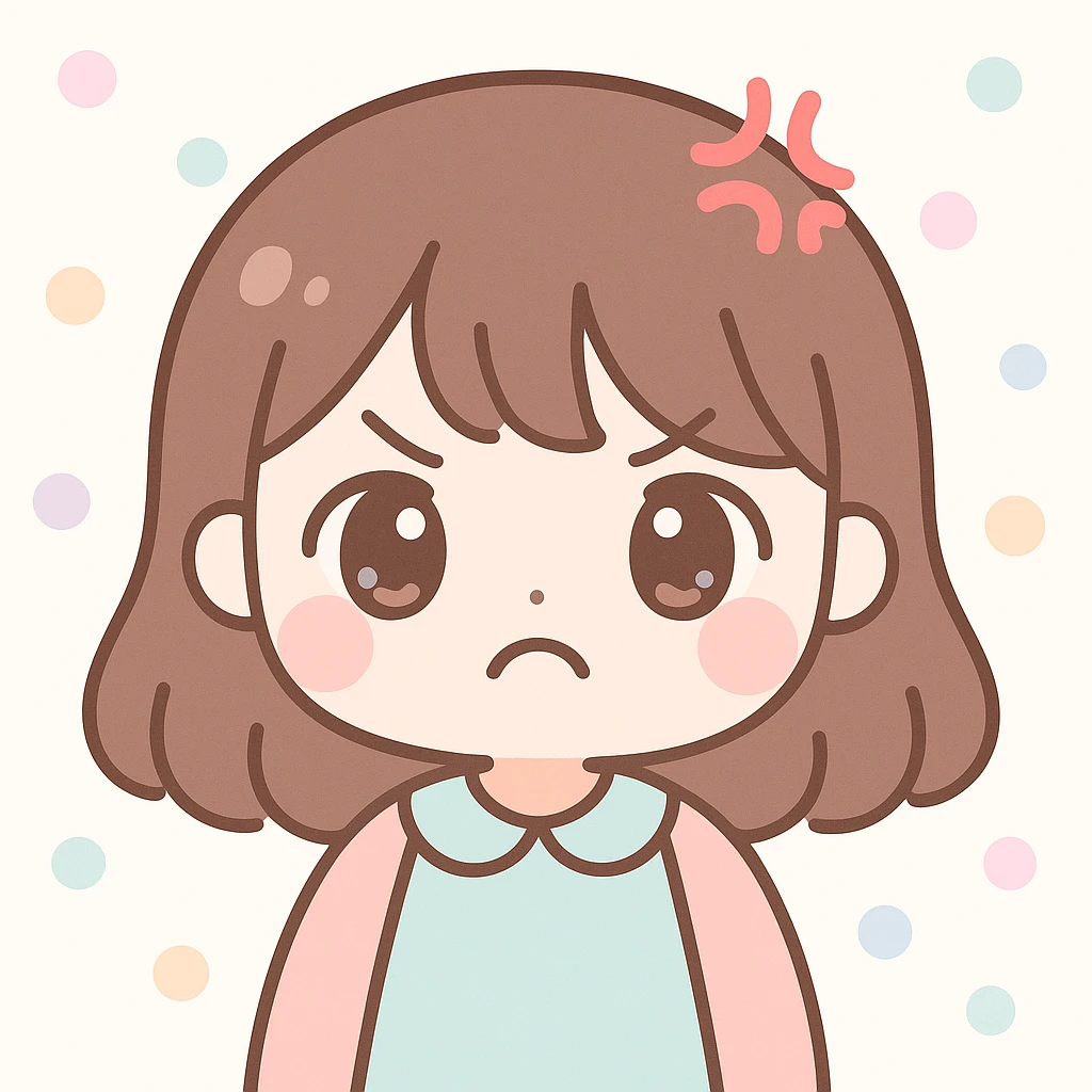 kawaii anime girl with brown hair, angry expression, pastel colors emoji