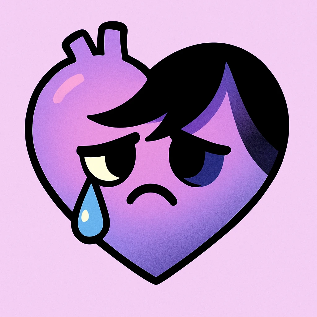 emo heart, black outline, pastel purple and black gradient, teardrop, dramatic shadows, pastel palette emoji