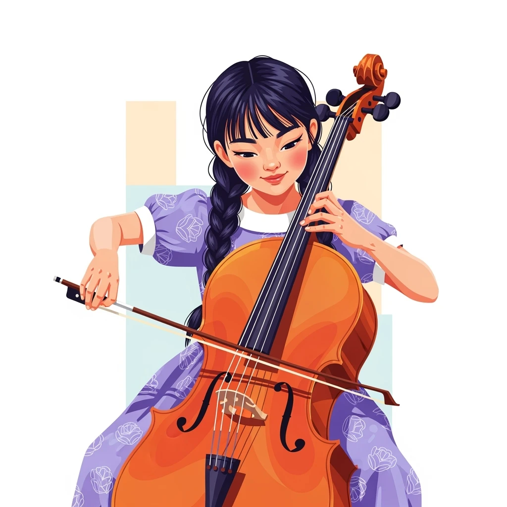 digital vector art of girl playing cello emoji
