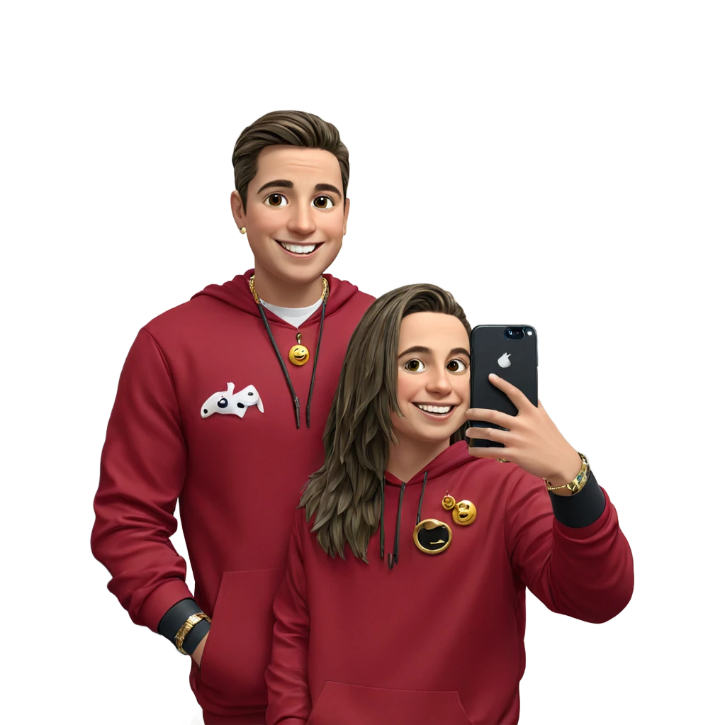 smiling boys with jewelry selfie emoji