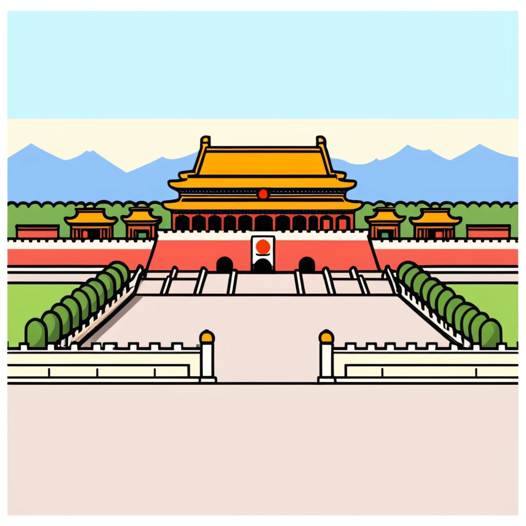 Tiananmen Square, Beijing, Chinese architecture, sunny day, travel illustration emoji