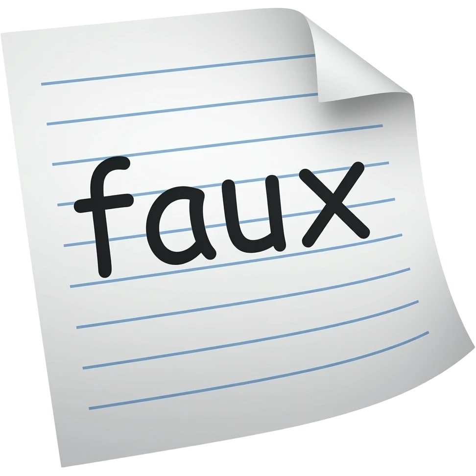 creer moi un sticker representant un papier avec des lignes avec ecrit dessus faux en francais emoji