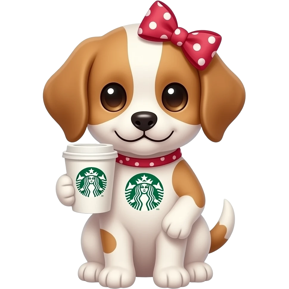 puppy with bow and starbucks emoji