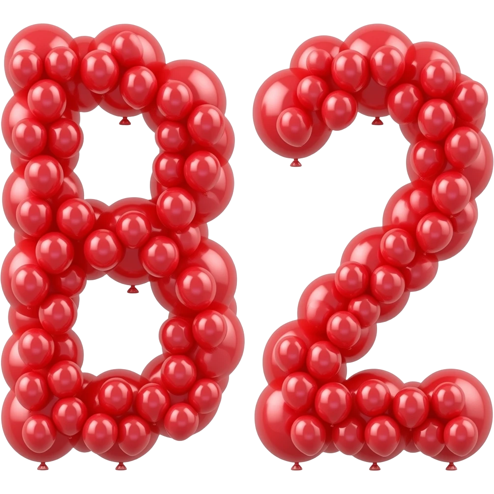 Red balloons that spell out Bhappy2 emoji