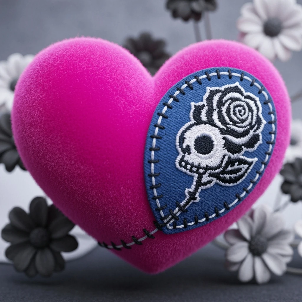 cute emo heart with a stitched patch emoji