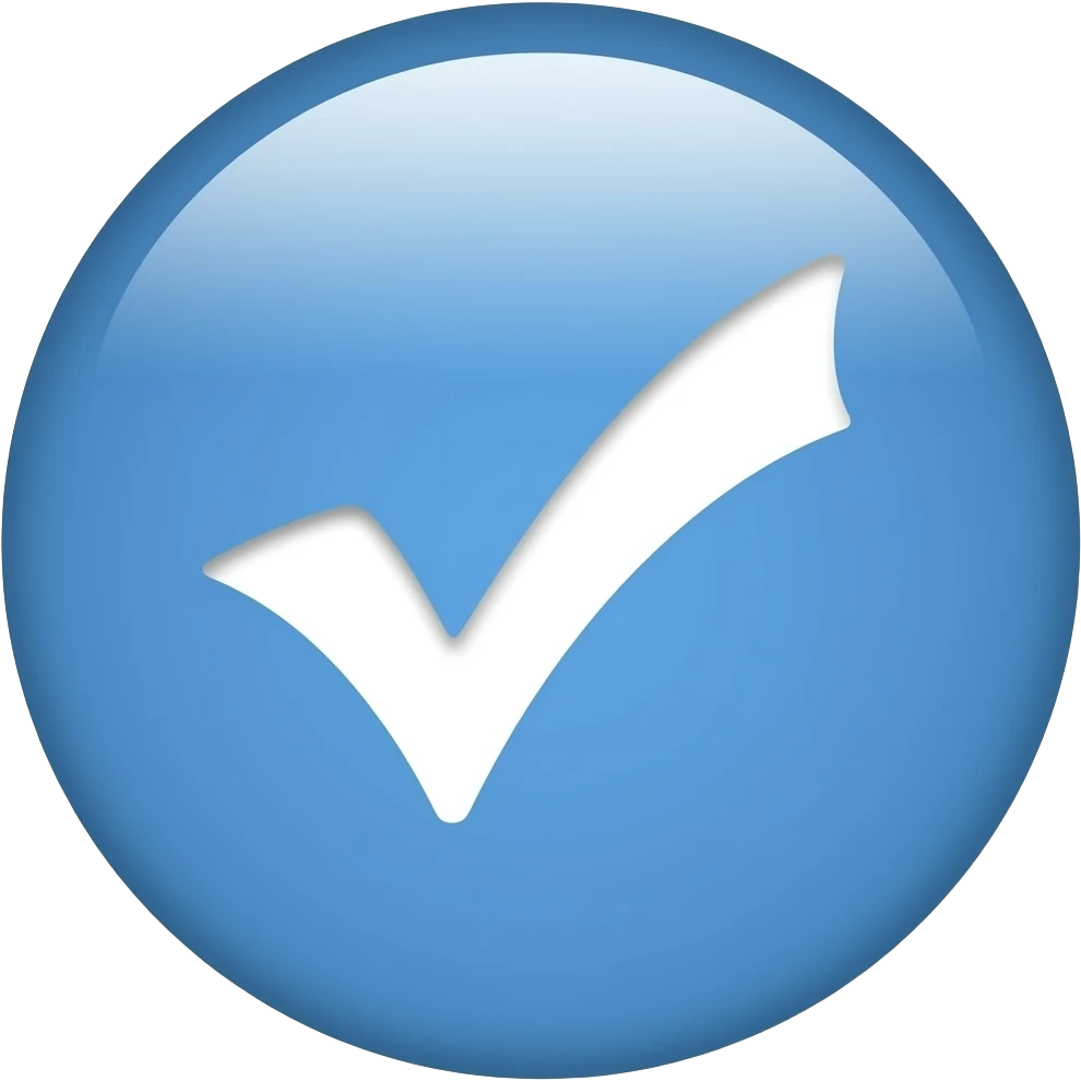 круглый маленький и синий бейдж галочки без теней и блесков emoji