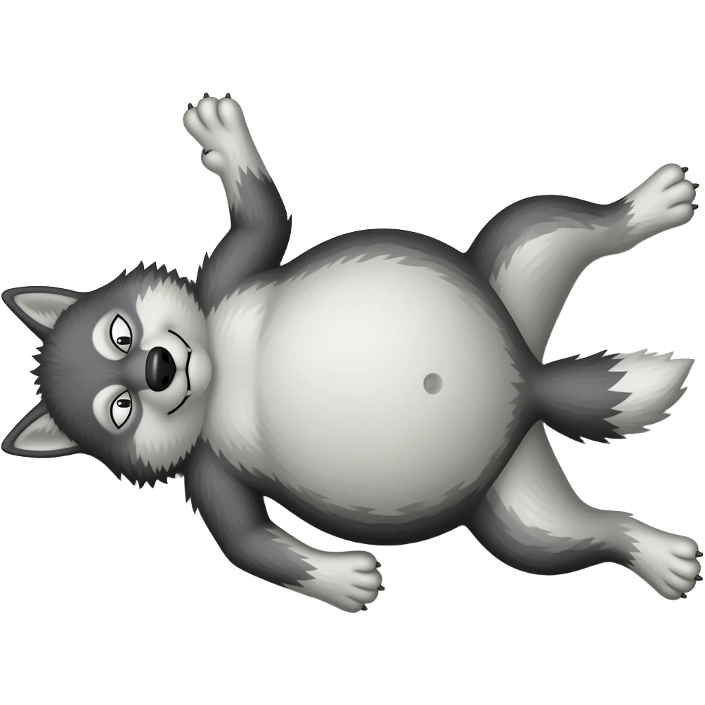 Hazme un lobo durmiendo y estirado. Tiene que tener mucha barriga. Tiene que ser malo emoji