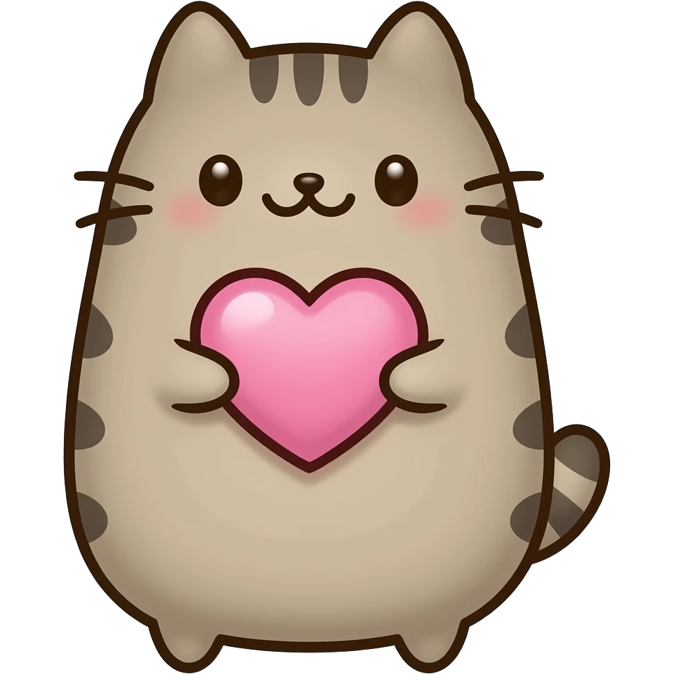 Cute pusheen holding a light pink heart emoji