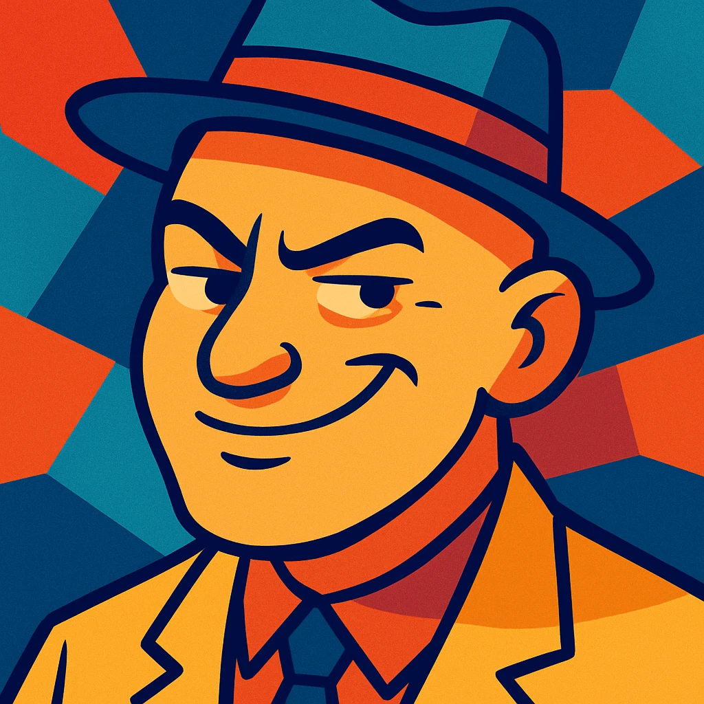 bald man with a fedora, smirking, vibrant toon style emoji