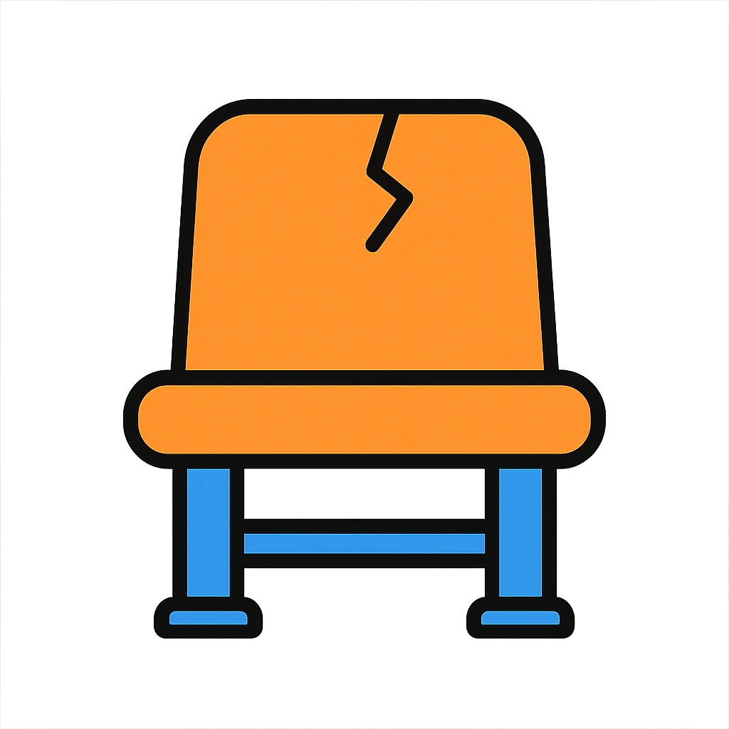 cracked stadium seat, minimal, clean, inspired by Airbnb category icons, simple color palette, clear outlines, modern icon style emoji