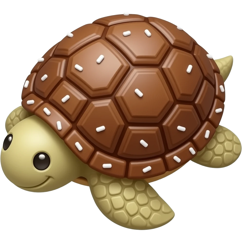 chocolate turtle shaped cake with white sprinkles emoji