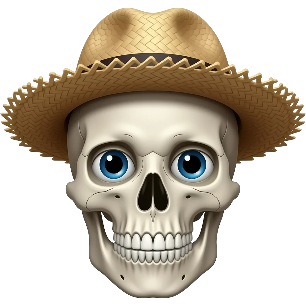 Make a skull emoji wearing straw hat emoji