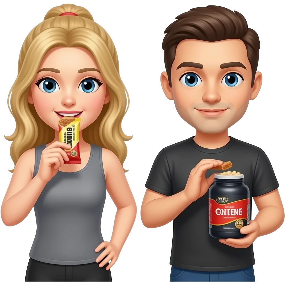 dos personas una tomando barritas energeticas y otra creatina emoji