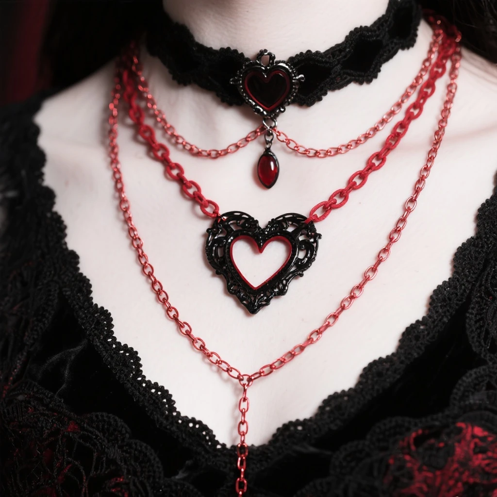 goth heart, black and crimson, delicate chains, Victorian influence emoji