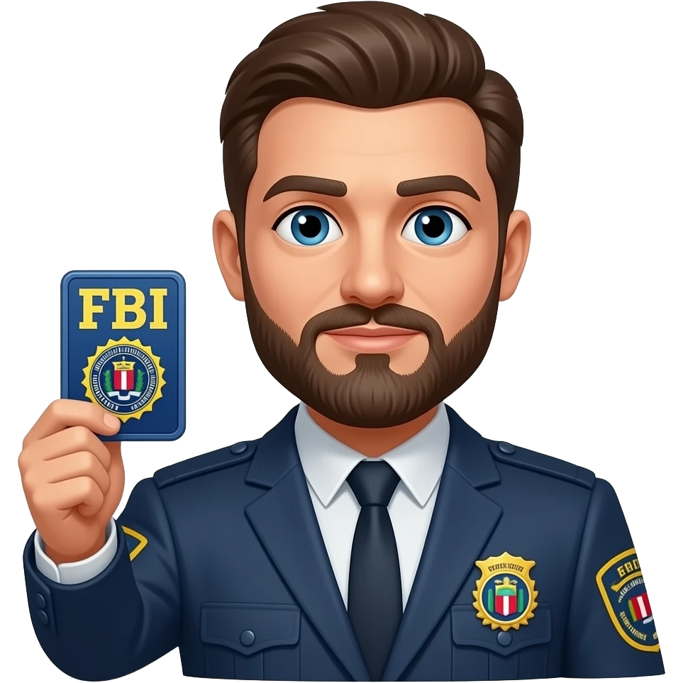 man with beard holding an fbi badge emoji