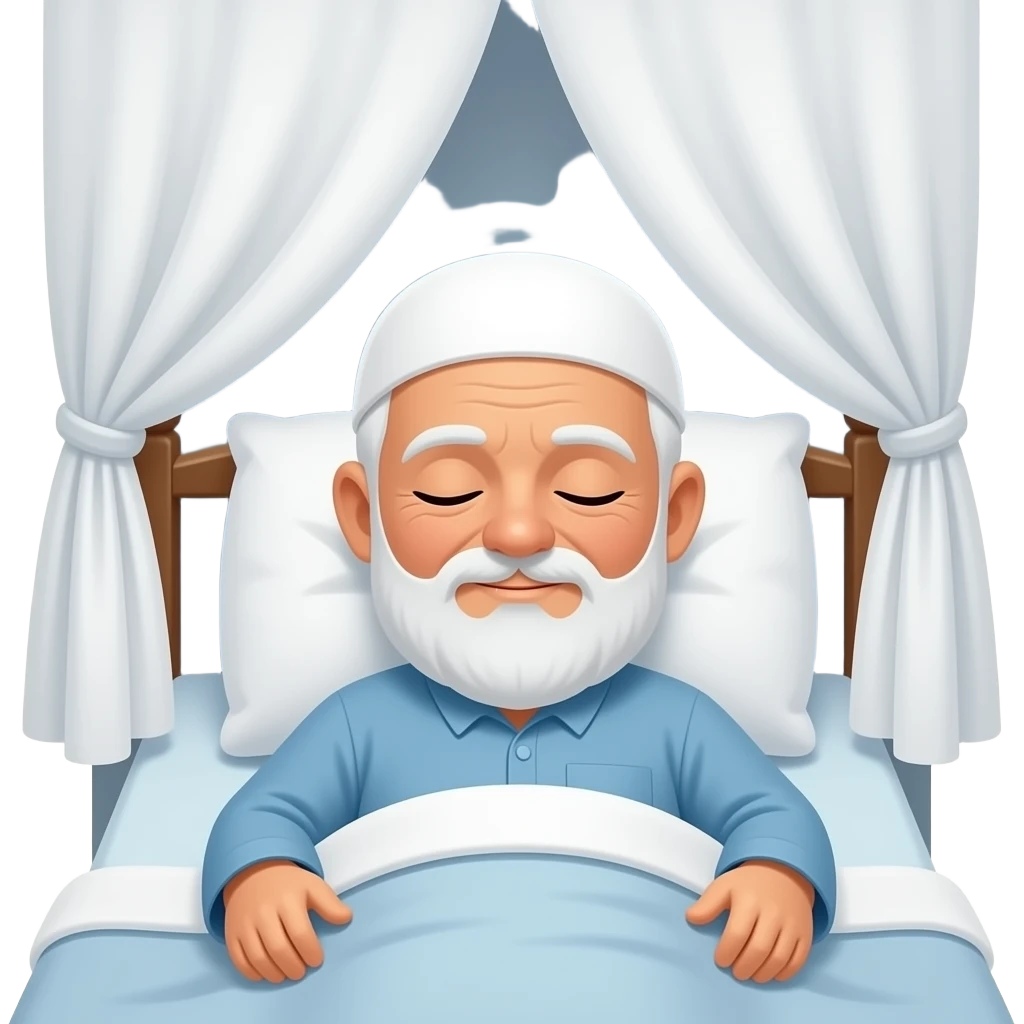 нарисуй как мужчина мусульманин пожилой лежи в кровати с закрытчми глазами под капельноцей, и за него молятся emoji