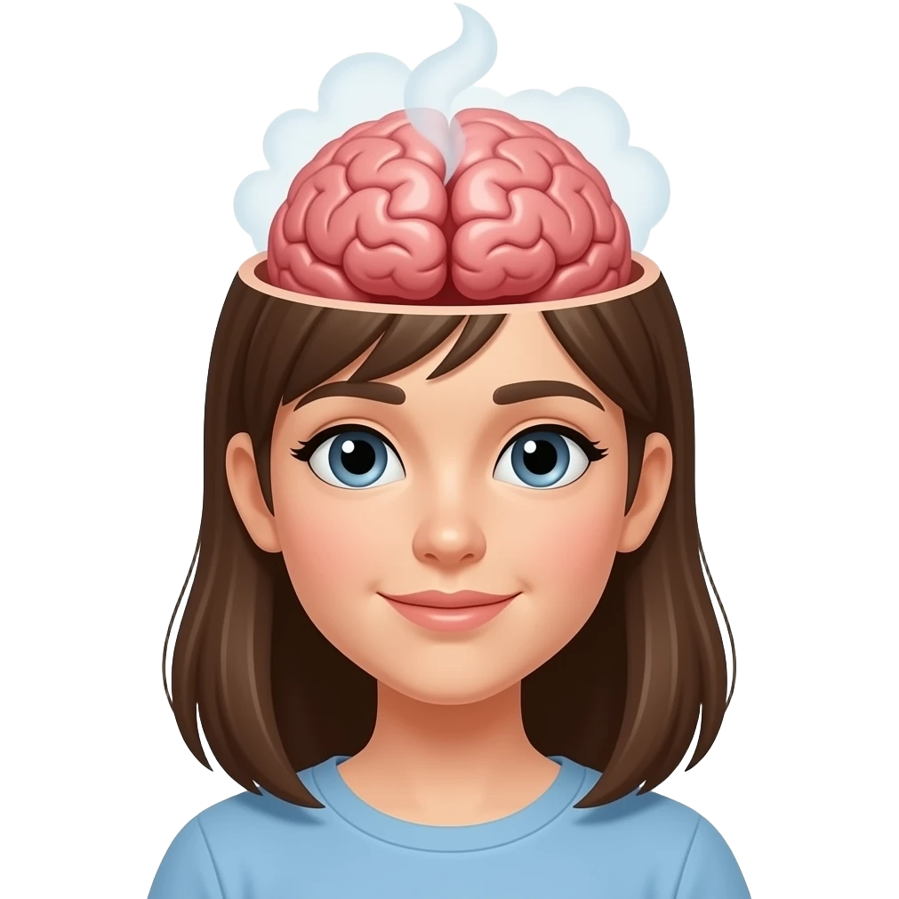 GIRL WITH UPPER HEAD OPEN WITH VISIBLE BRAIN AND STEAM FROM HER HEAD emoji