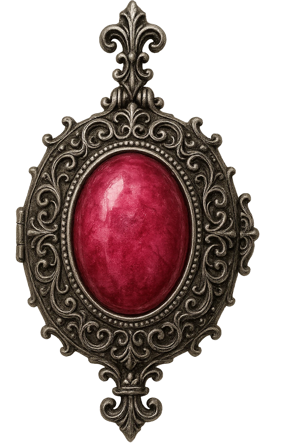 gothic ornate locket, pink and silver, vintage and dramatic, no background emoji
