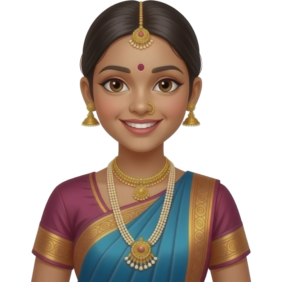 Light teen  brown skin girl in a bharatnataym dress smiling  doing a pose emoji
