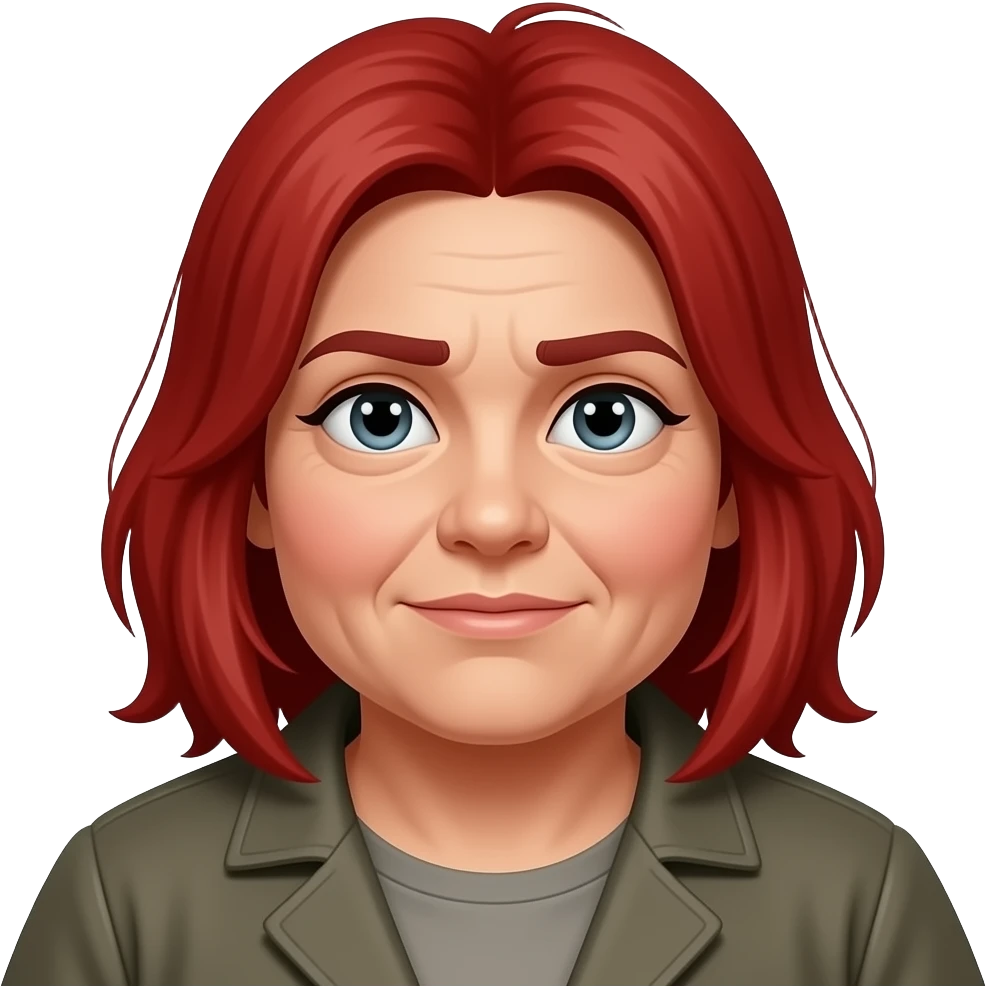 A chunky red headed homeless woman with cross eyes emoji