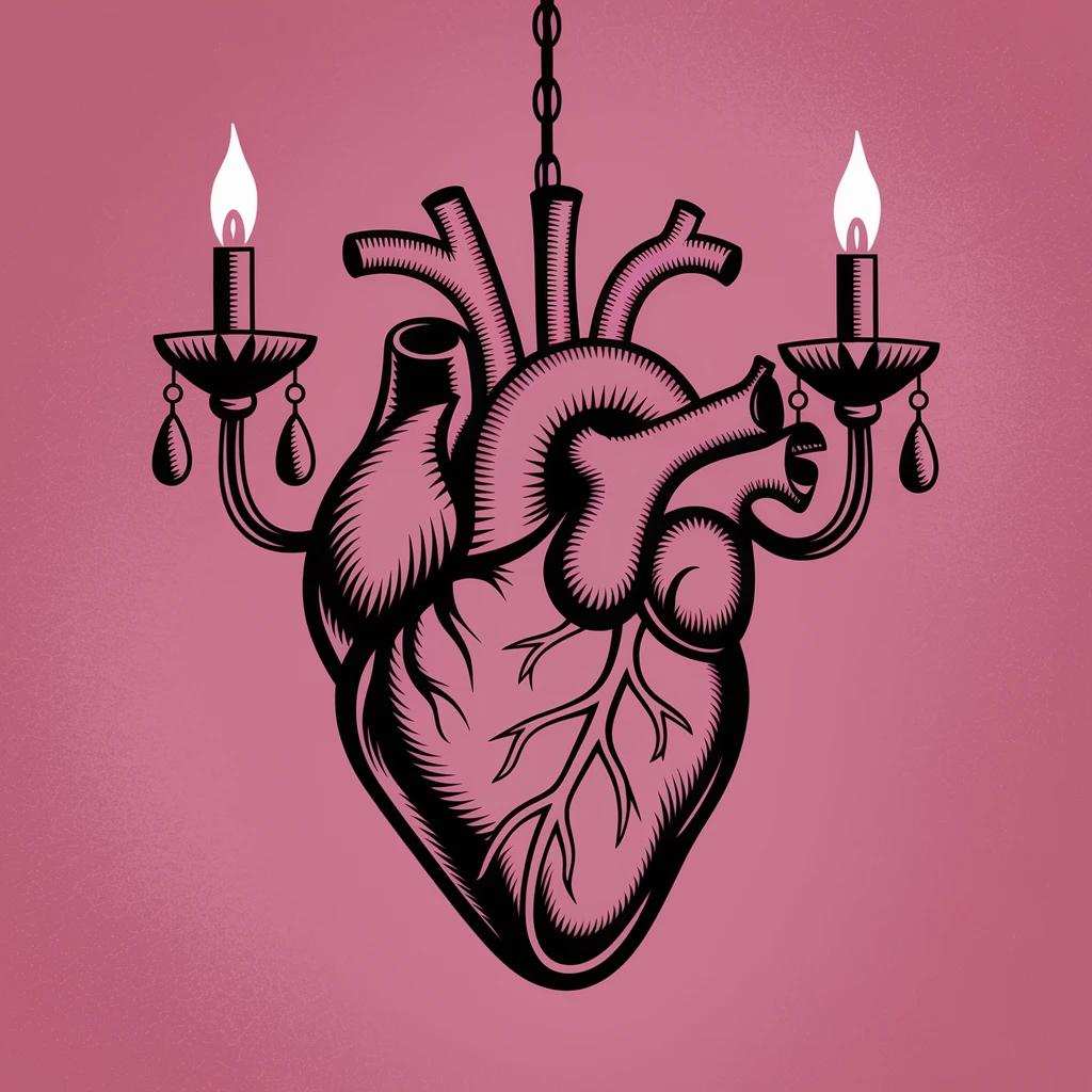 gothic heart with a black chandelier emoji