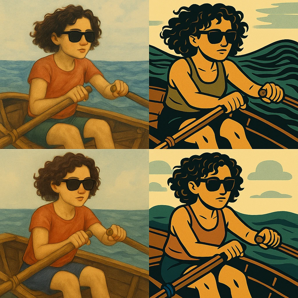 Kıvırcık saçlı, kürek çeken kızın güneş gözlüğü takmasını sağla emoji