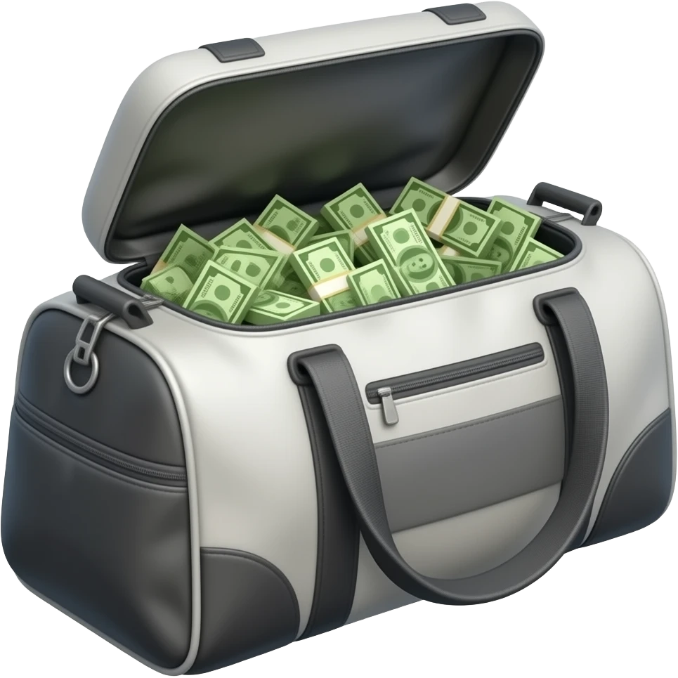 SAC DE SPORT long grand REMPLI DE CASH ouvert par le haut emoji