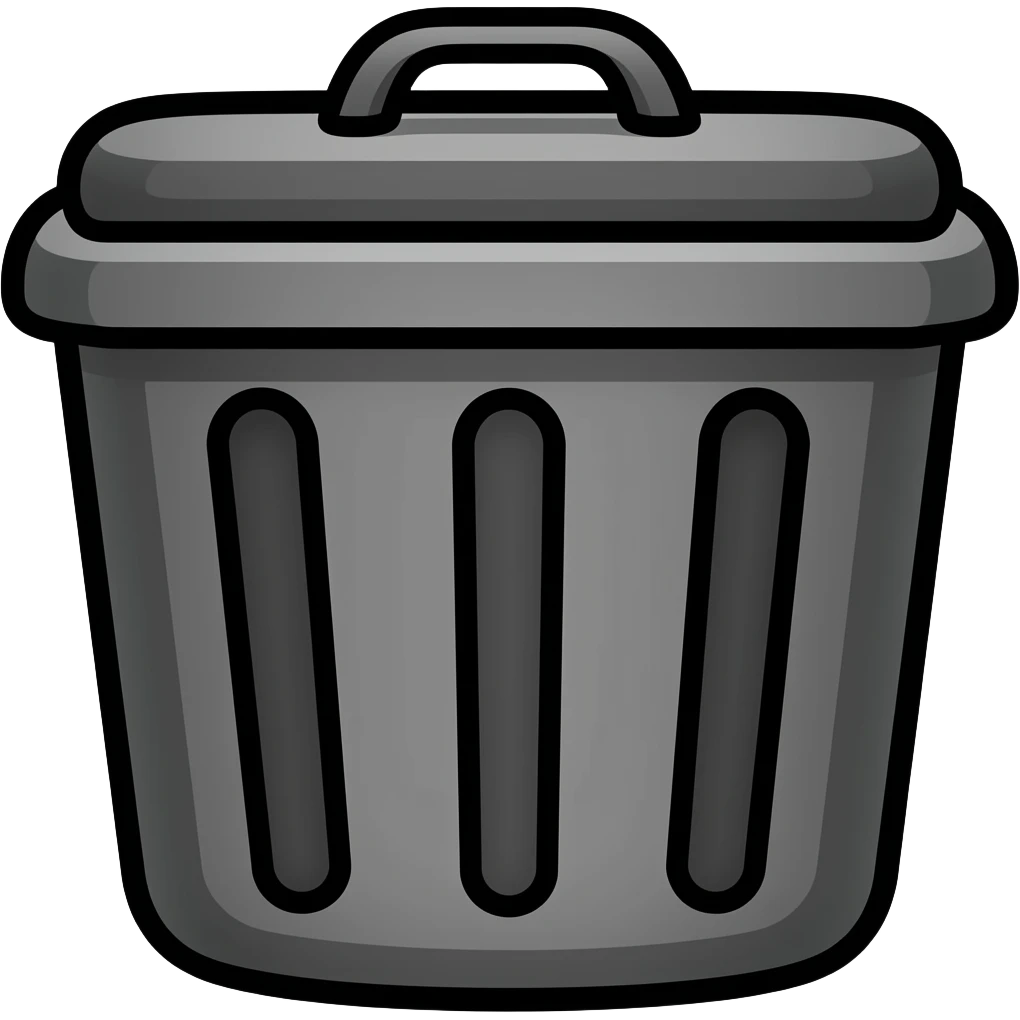 thick black outline, black trash can emoji, thick black outline, simple cartoon emoji