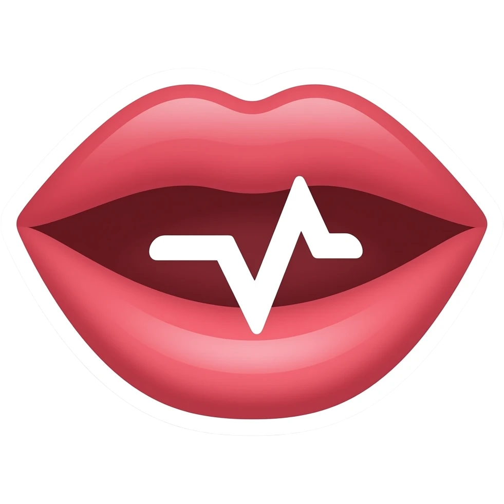 Simple and minimalistic sticker of an mouth with a soft sound wave coming out, white outline, smooth gradients or solid colours emoji