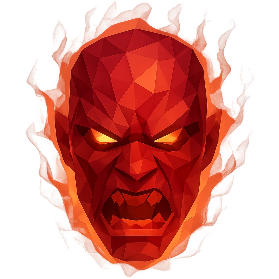 red, angry, plasma-like humanoid monster face, no horns, scary, glowing emoji