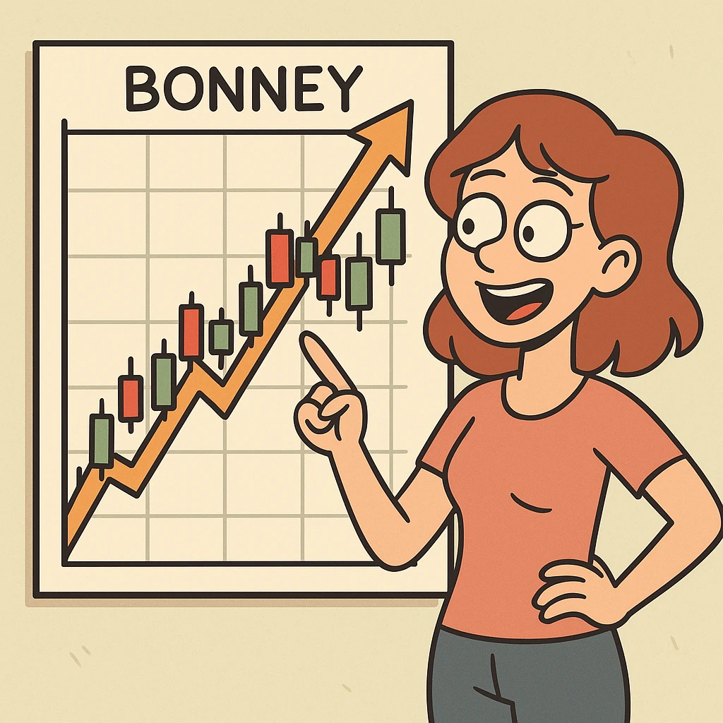 minimal style forex chart with upward trend and Bonney written on it emoji