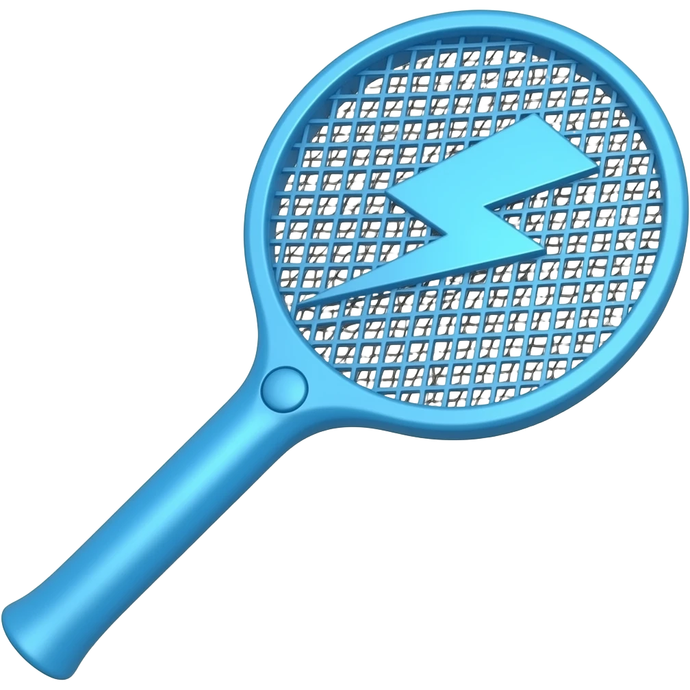 bright blue colour ,modern advanced costly looking electrical fly swatter with lightning symbol in the middle emoji