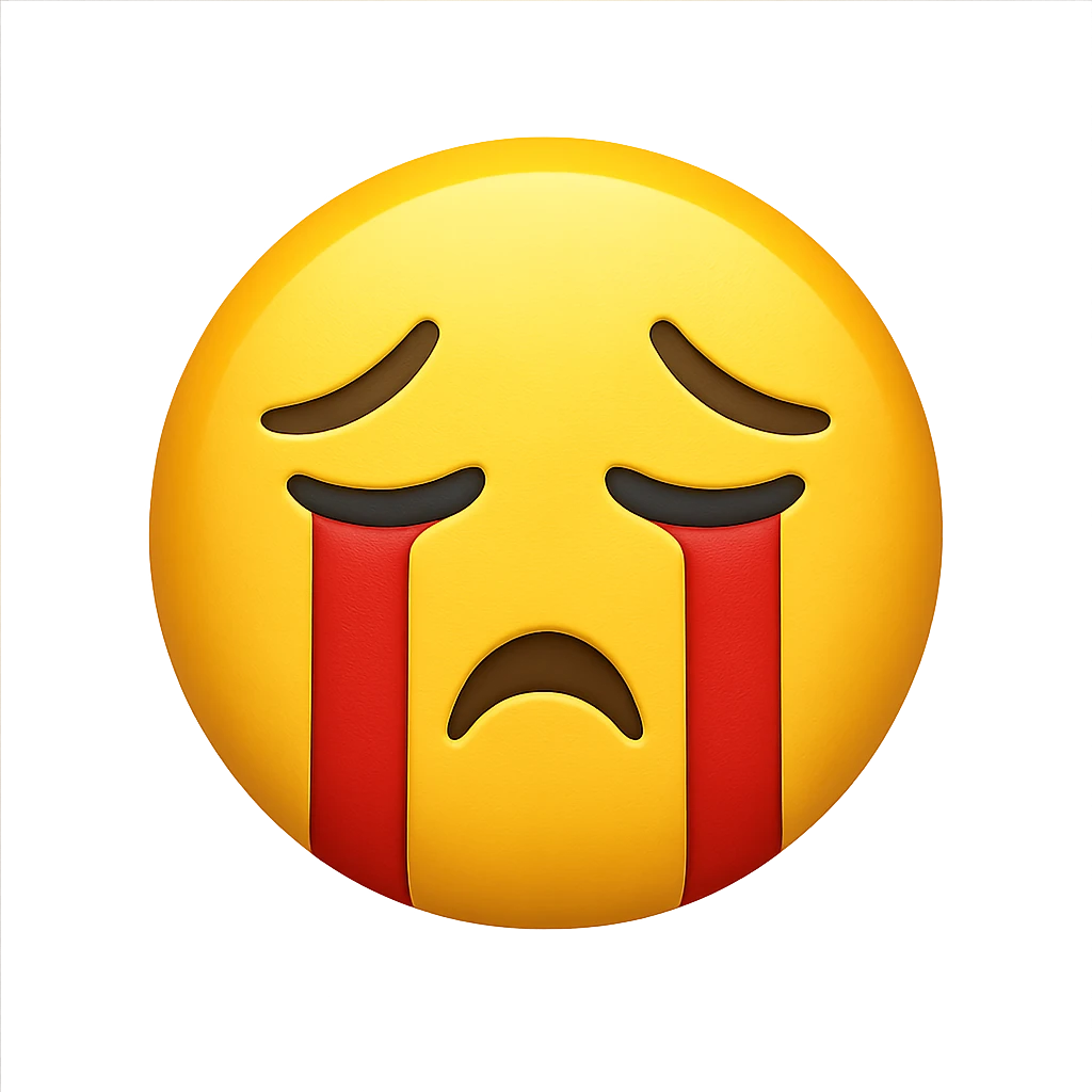 yellow crying face emoji with red tears, no background emoji